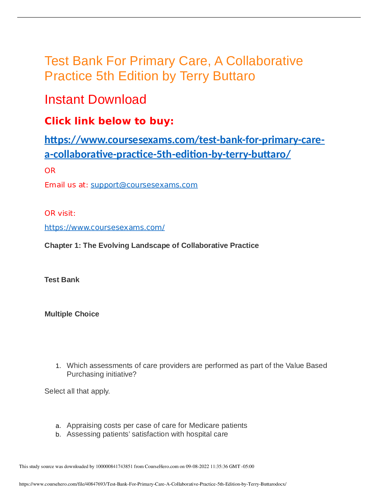Preview of Test Bank For Primary Care, A Collaborative Practice 5th Edition by Terry Buttaro